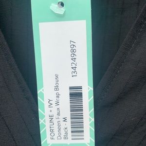 Stitch Fix Fortune and Ivy Black Faux Wrap Shirt. Medium